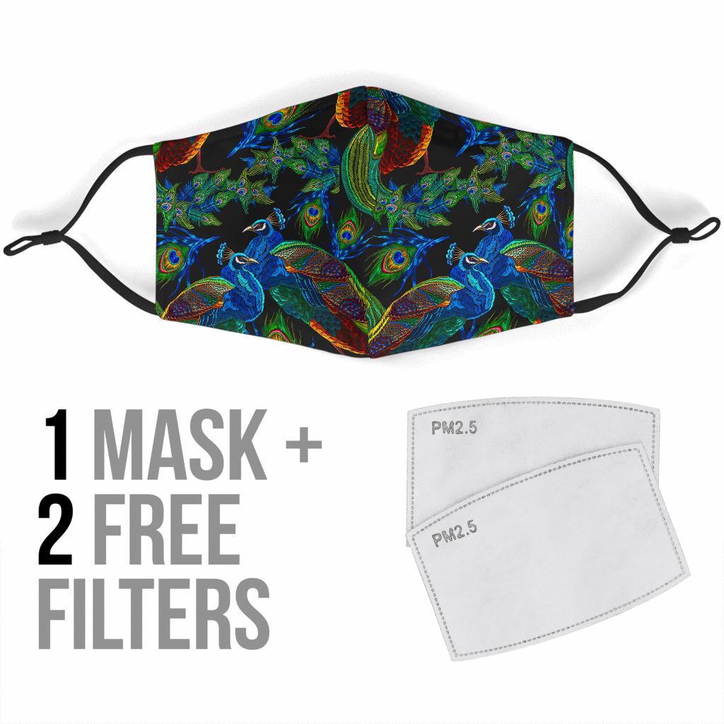 Peacock Feather Pattern Print Face Mask-grizzshop