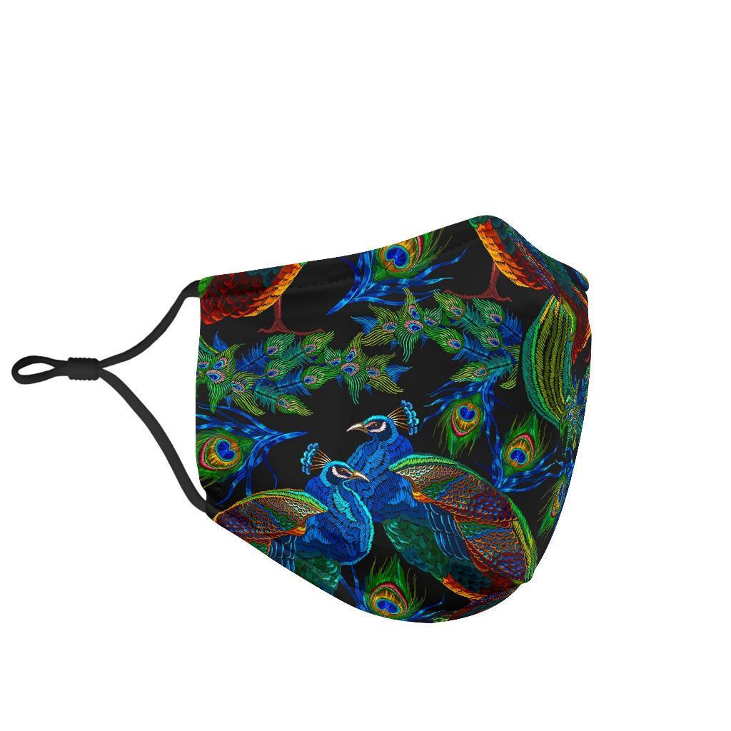 Peacock Feather Pattern Print Face Mask-grizzshop