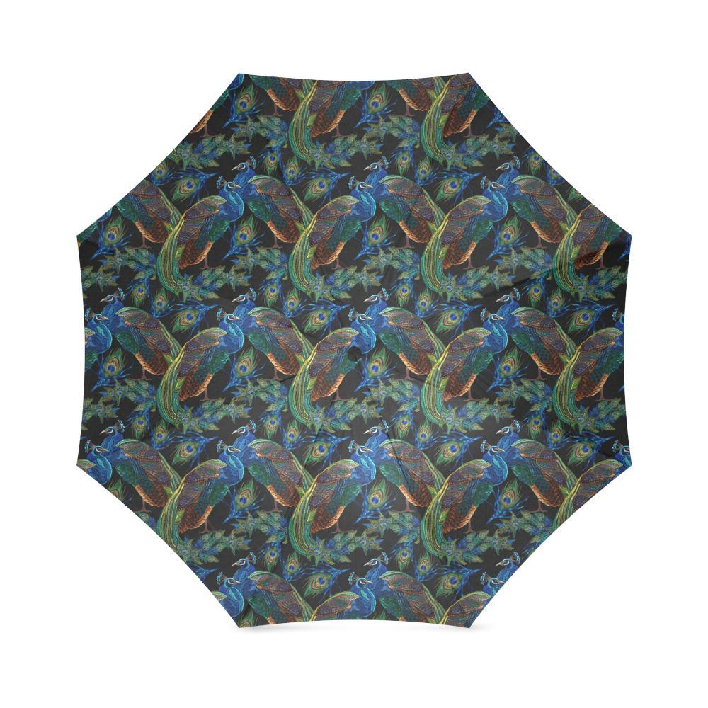 Peacock Feather Pattern Print Foldable Umbrella-grizzshop
