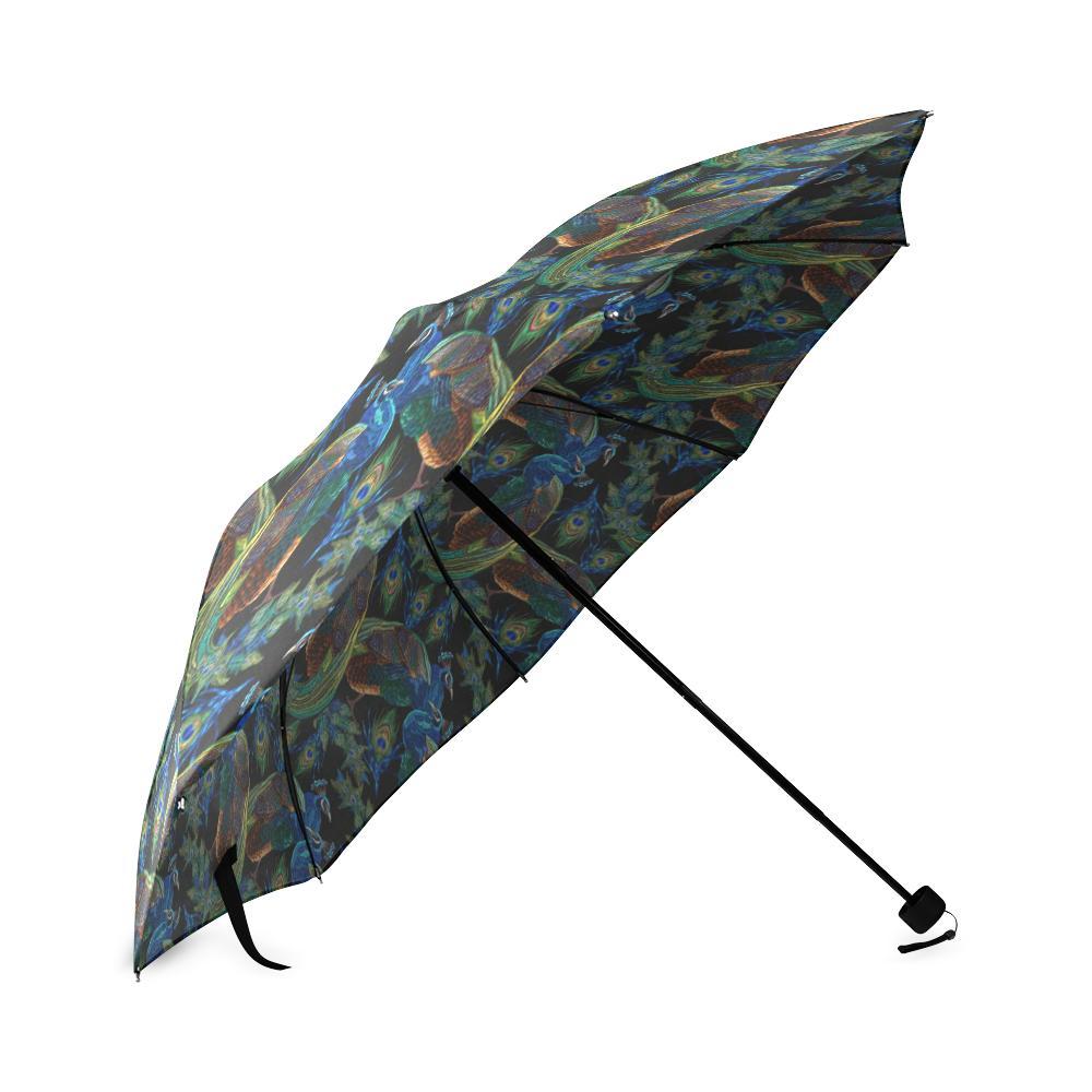 Peacock Feather Pattern Print Foldable Umbrella-grizzshop