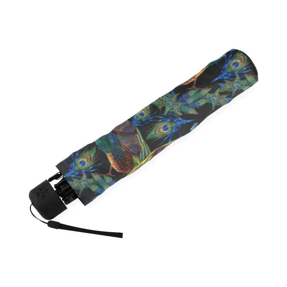 Peacock Feather Pattern Print Foldable Umbrella-grizzshop