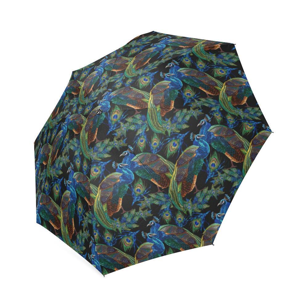 Peacock Feather Pattern Print Foldable Umbrella-grizzshop