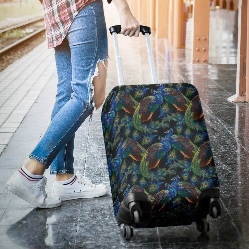 Peacock Feather Pattern Print Luggage Cover Protector-grizzshop