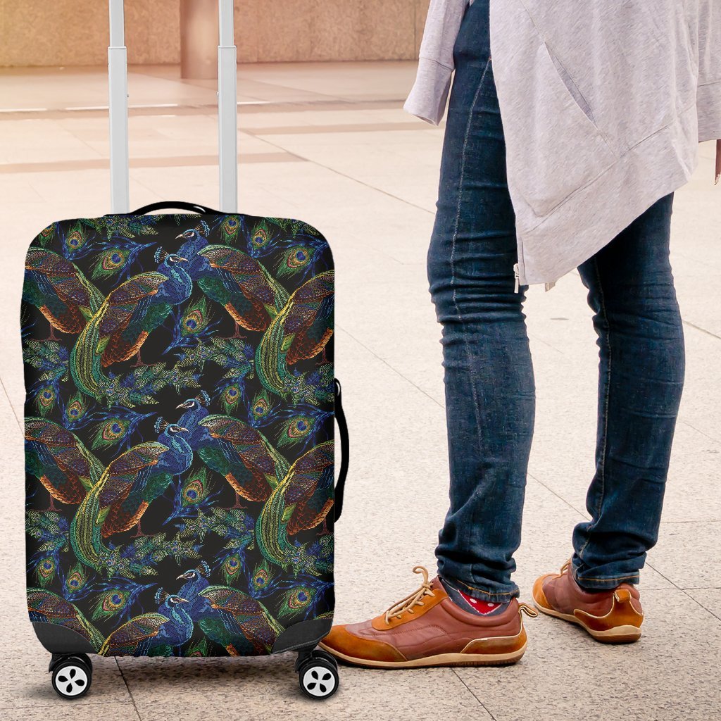Peacock Feather Pattern Print Luggage Cover Protector-grizzshop