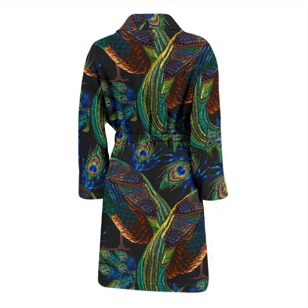 Peacock Feather Pattern Print Men Long Robe-grizzshop