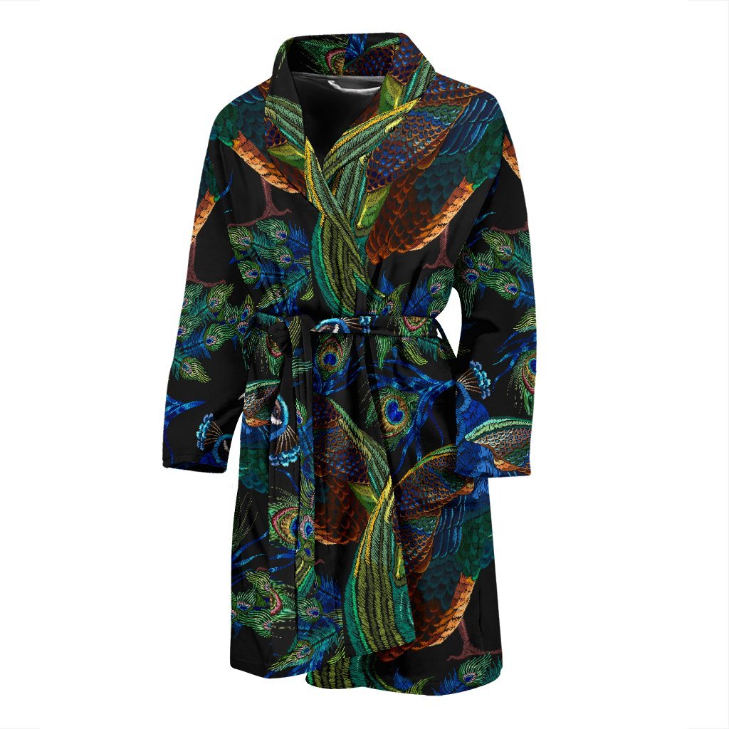 Peacock Feather Pattern Print Men Long Robe-grizzshop