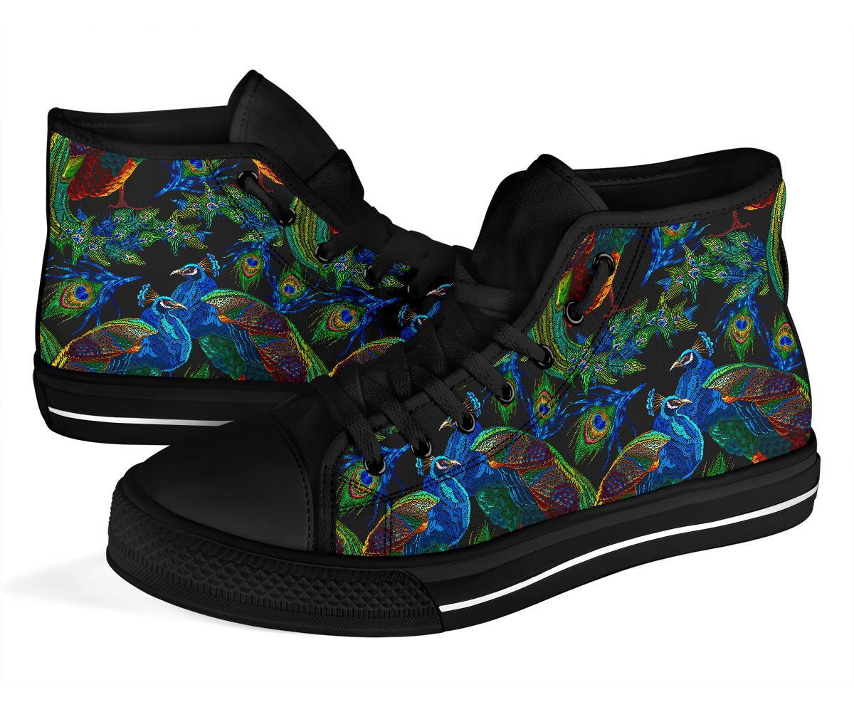 Peacock Feather Pattern Print Men Women's High Top Shoes-grizzshop