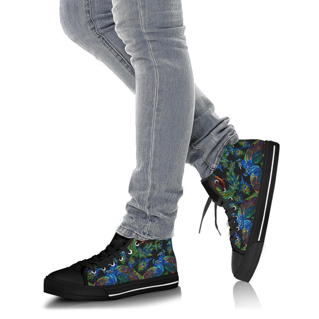 Peacock Feather Pattern Print Men Women's High Top Shoes-grizzshop