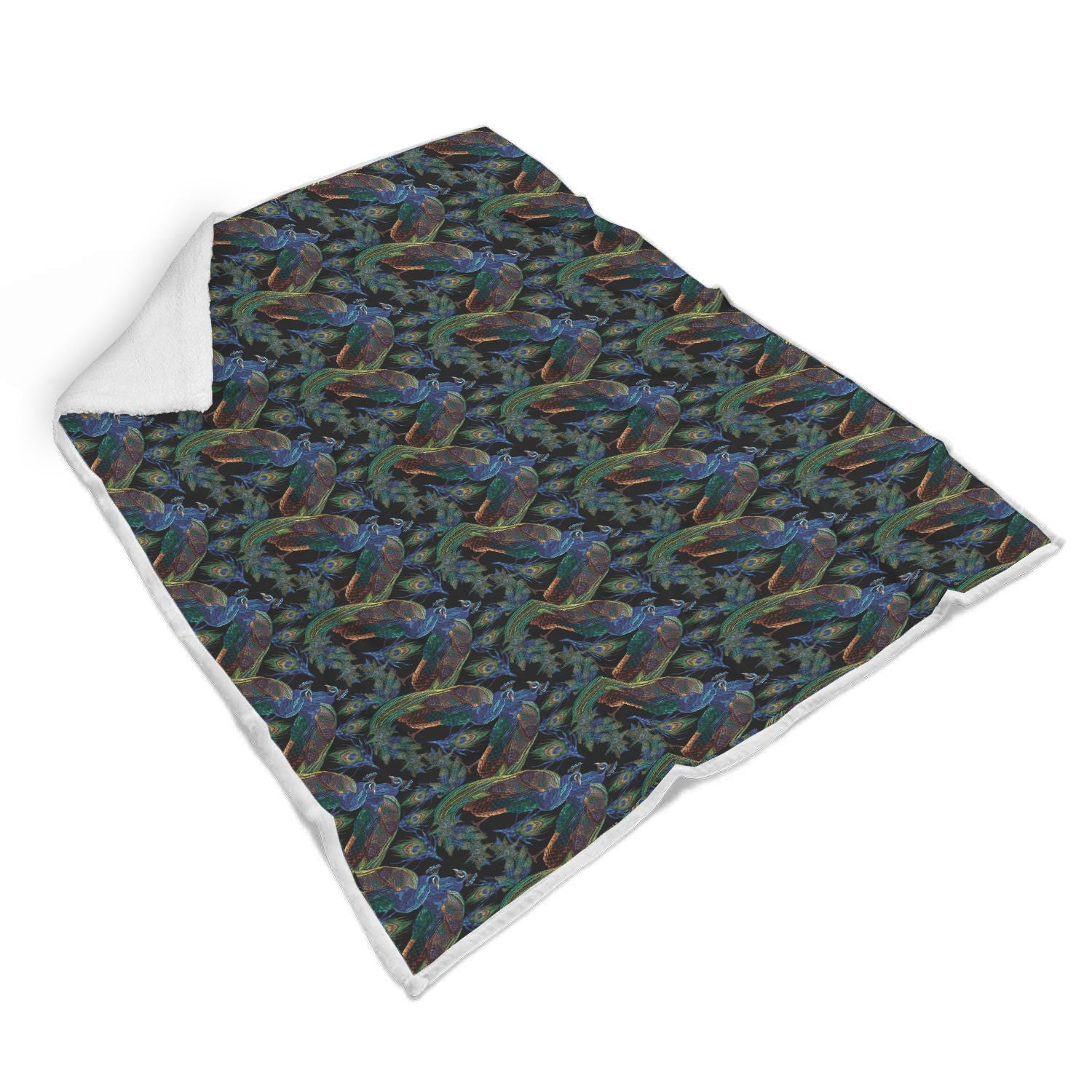 Peacock Feather Pattern Print Throw Blanket-grizzshop
