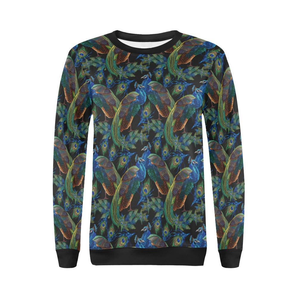 Peacock Feather Pattern Print Women Crewneck Sweatshirt-grizzshop