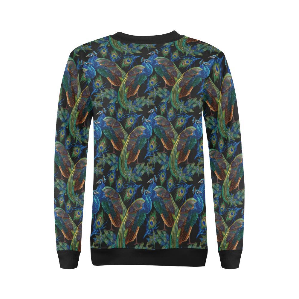 Peacock Feather Pattern Print Women Crewneck Sweatshirt-grizzshop