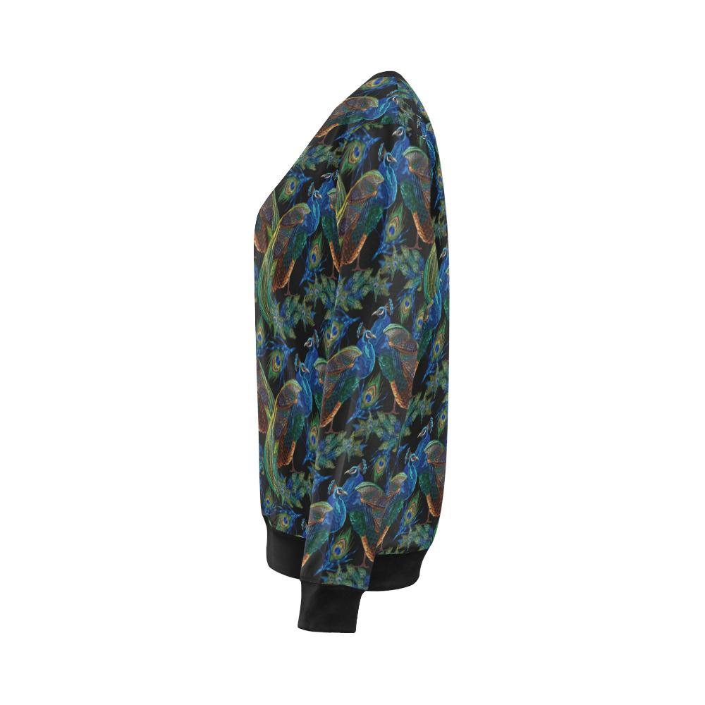 Peacock Feather Pattern Print Women Crewneck Sweatshirt-grizzshop