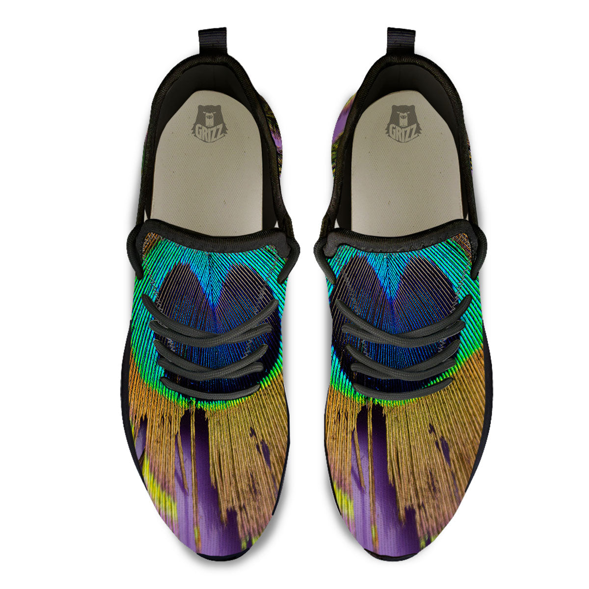 Peacock Feather Purple Bohemian Print Black Athletic Shoes-grizzshop