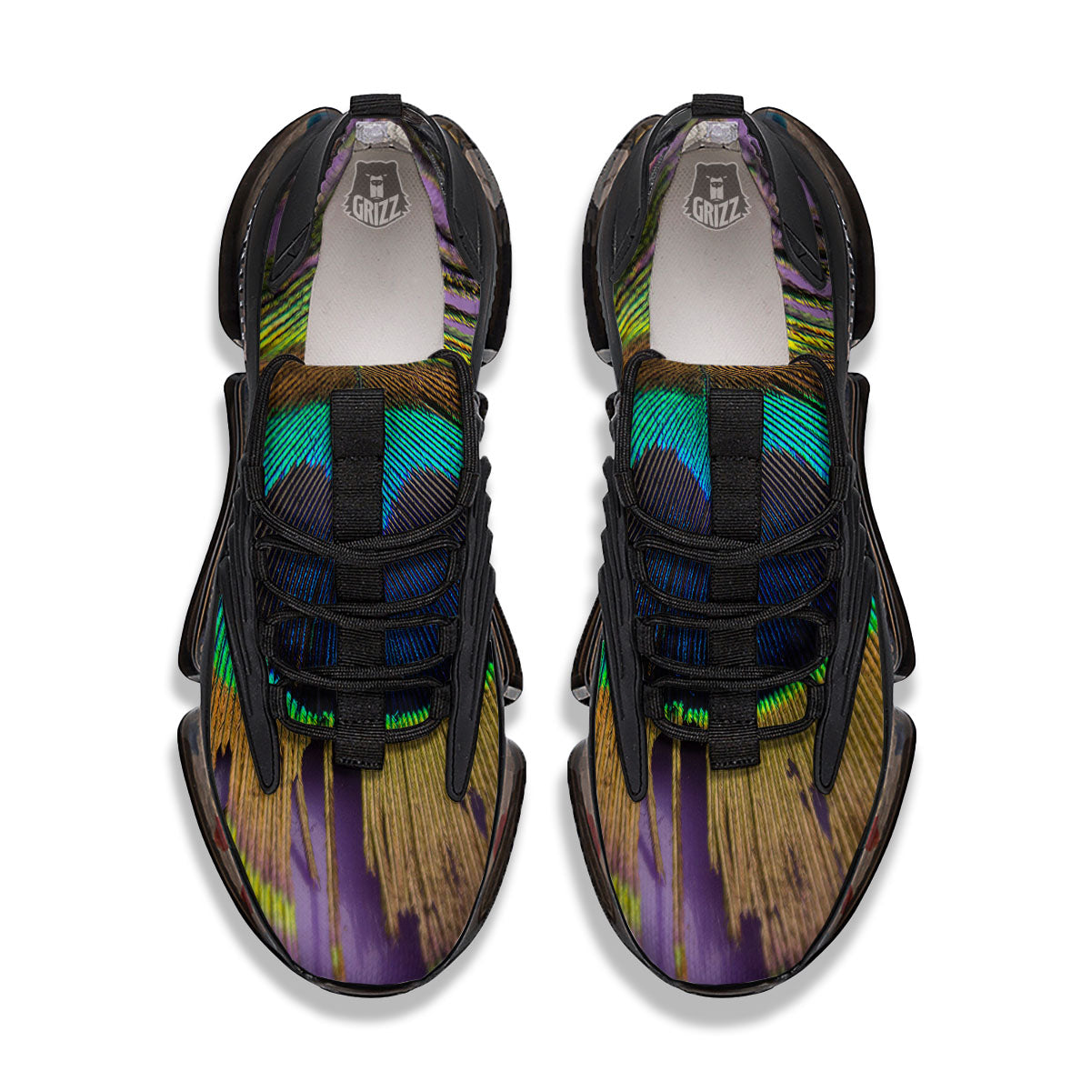 Peacock Feather Purple Bohemian Print Black Gym Shoes-grizzshop