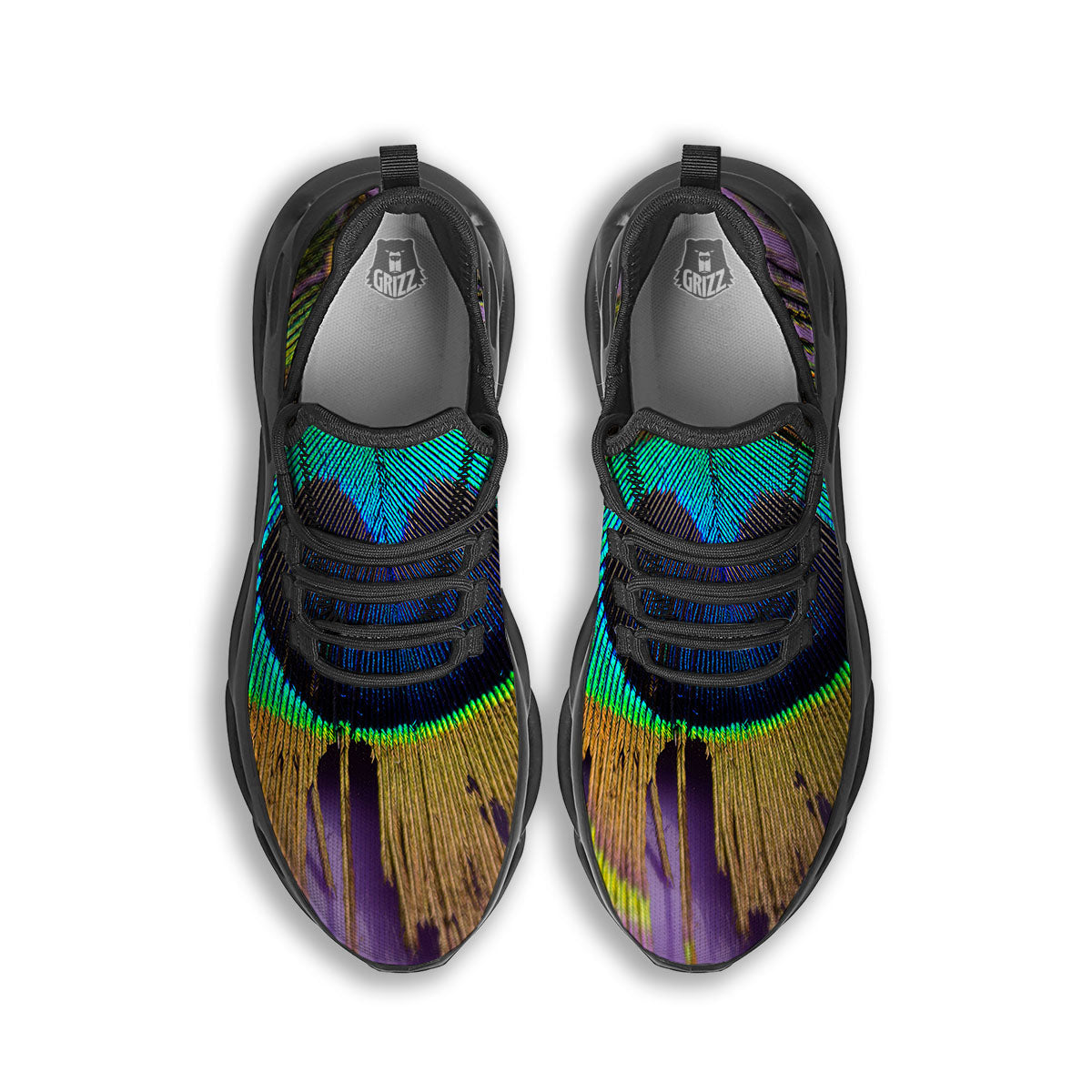 Peacock Feather Purple Bohemian Print Black Running Shoes-grizzshop