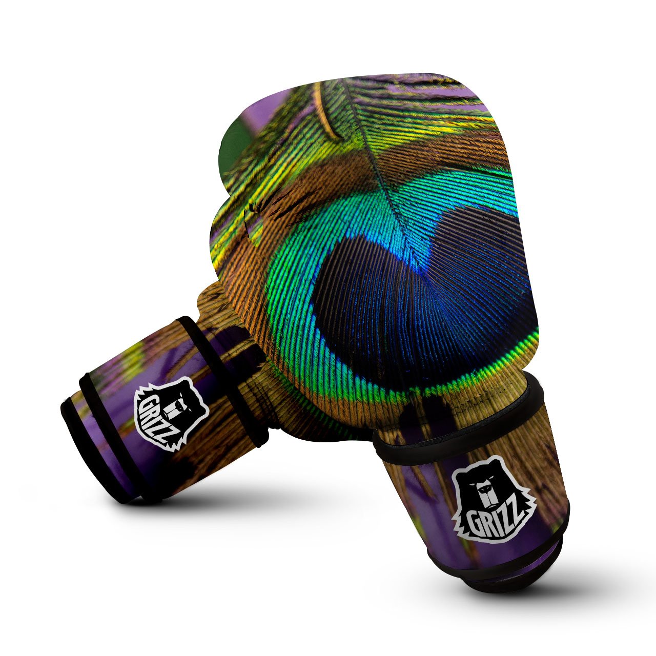 Peacock Feather Purple Bohemian Print Boxing Gloves-grizzshop