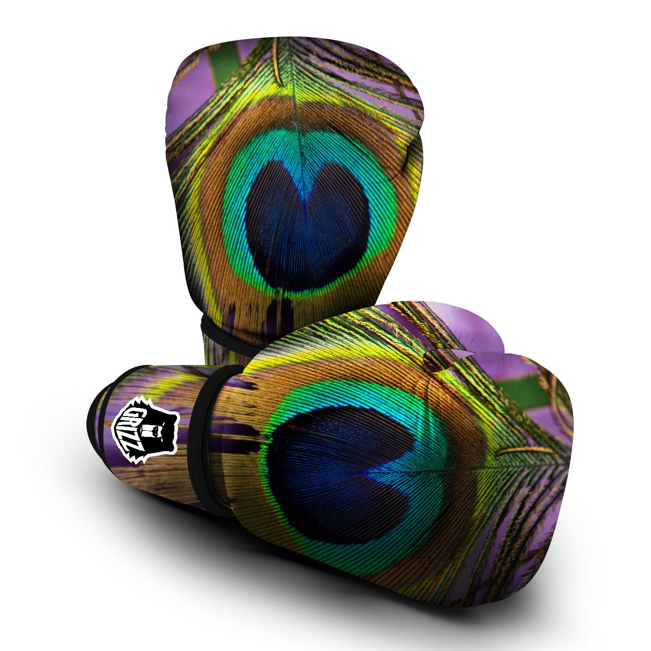 Peacock Feather Purple Bohemian Print Boxing Gloves-grizzshop