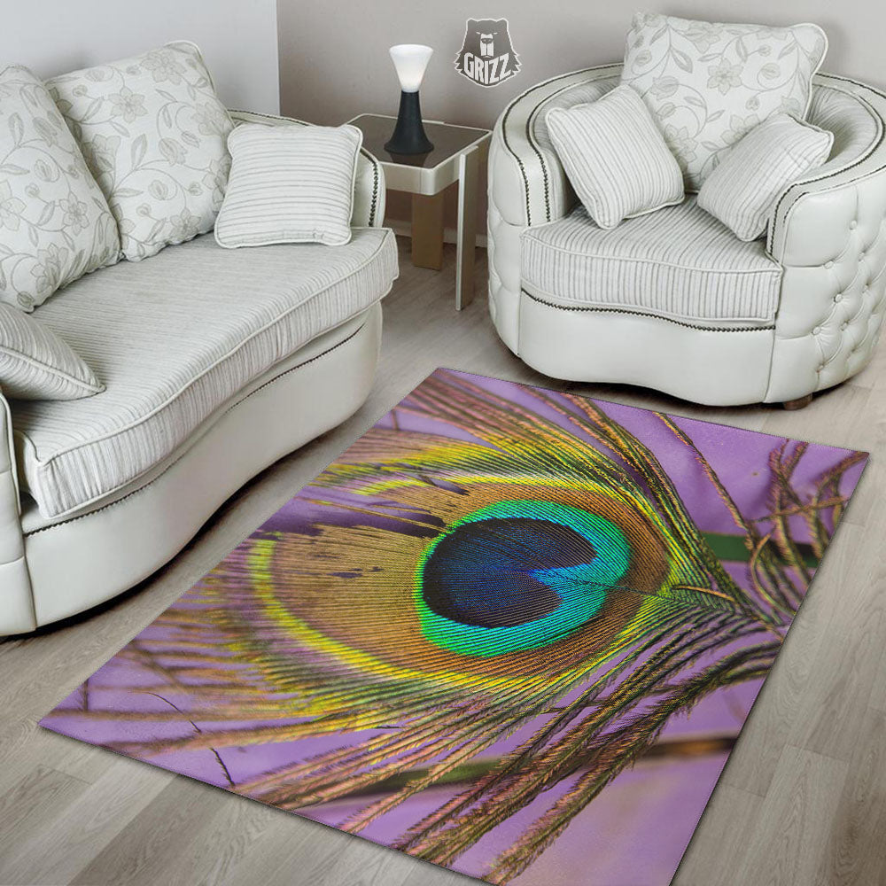 Peacock Feather Purple Bohemian Print Floor Mat-grizzshop