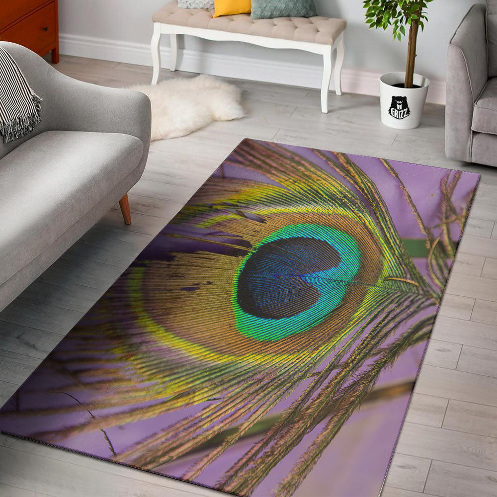 Peacock Feather Purple Bohemian Print Floor Mat-grizzshop