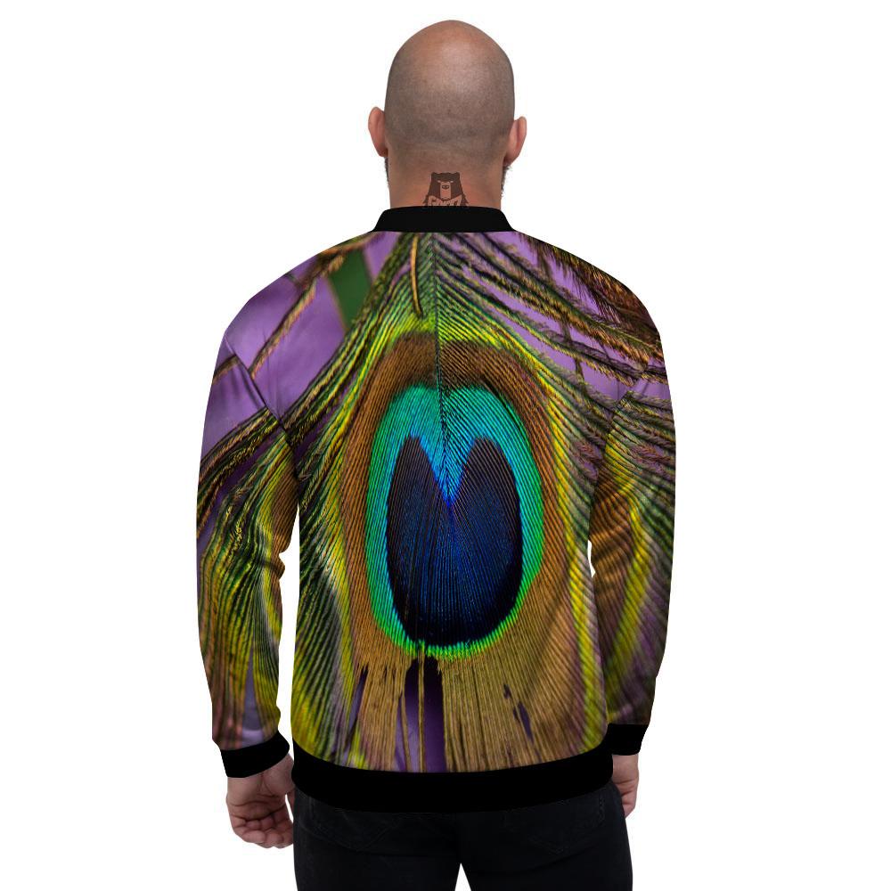 Peacock Feather Purple Bohemian Print Men's Bomber Jacket-grizzshop