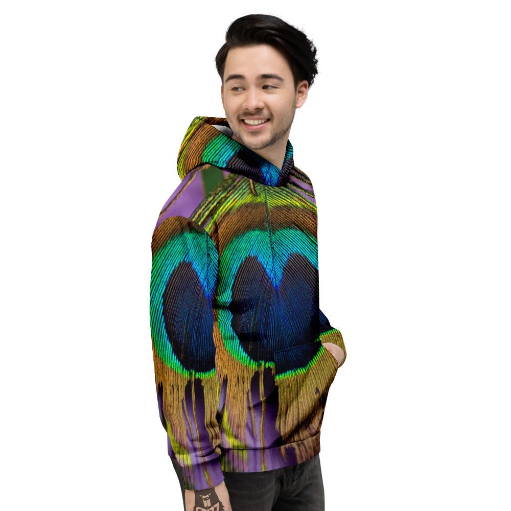 Peacock Feather Purple Bohemian Print Men's Hoodie-grizzshop