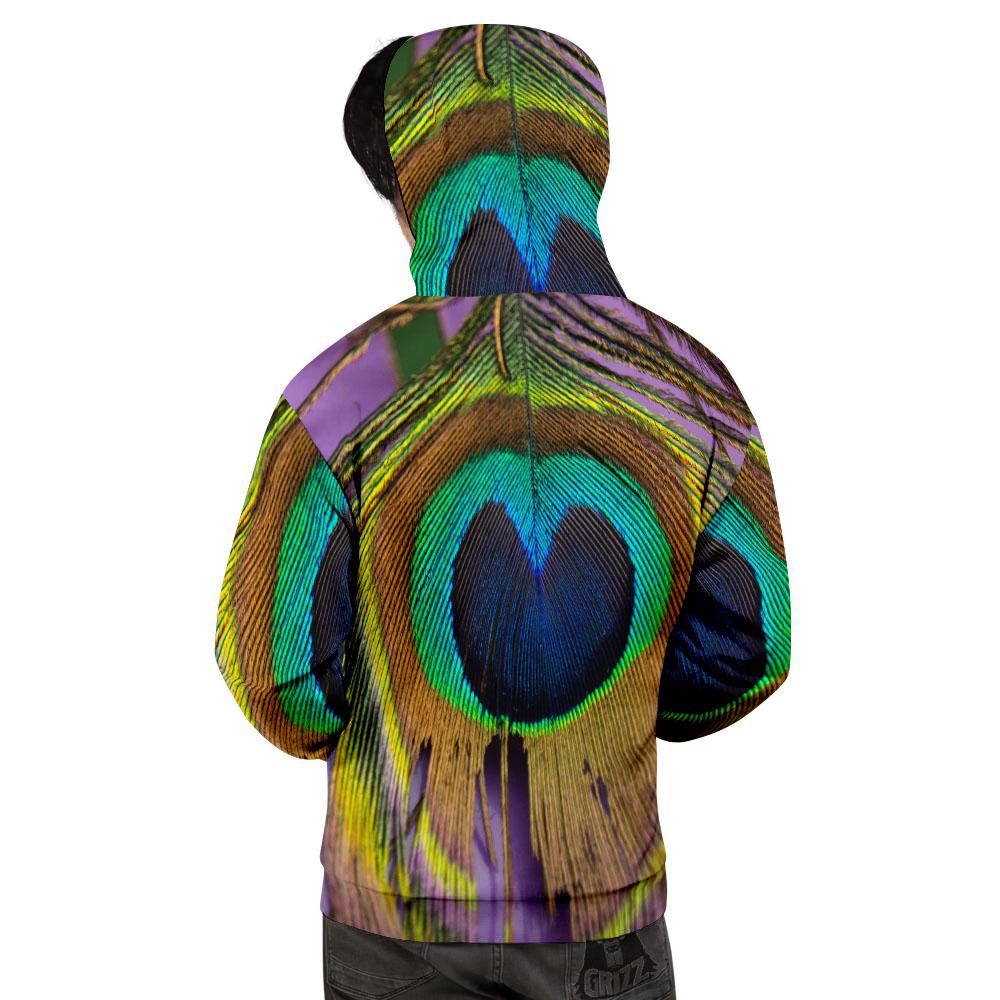 Peacock Feather Purple Bohemian Print Men's Hoodie-grizzshop
