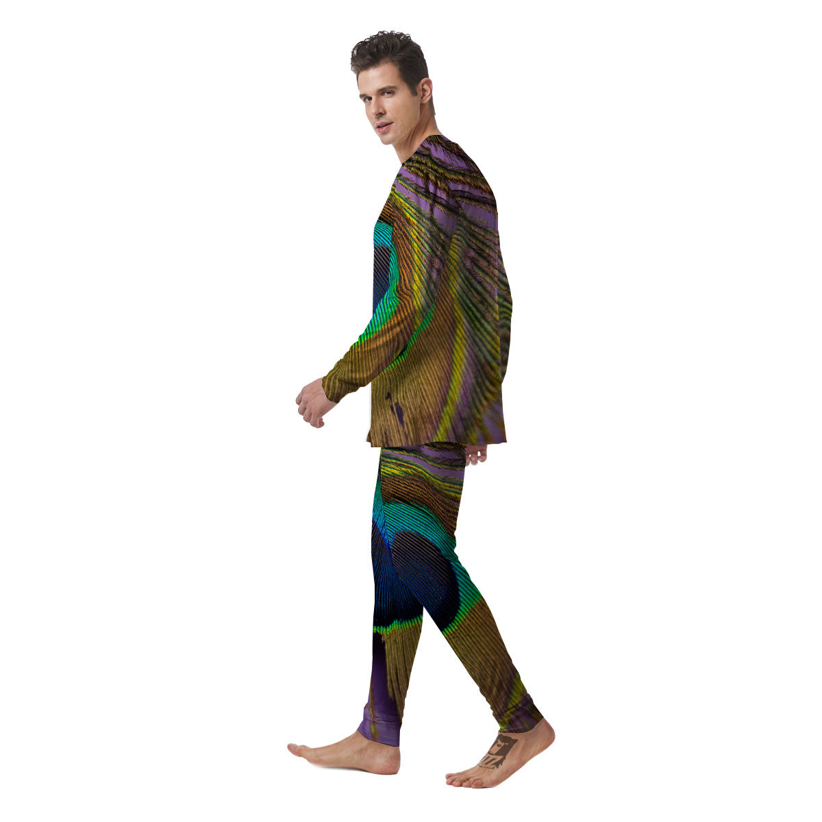 Peacock Feather Purple Bohemian Print Men's Pajamas-grizzshop