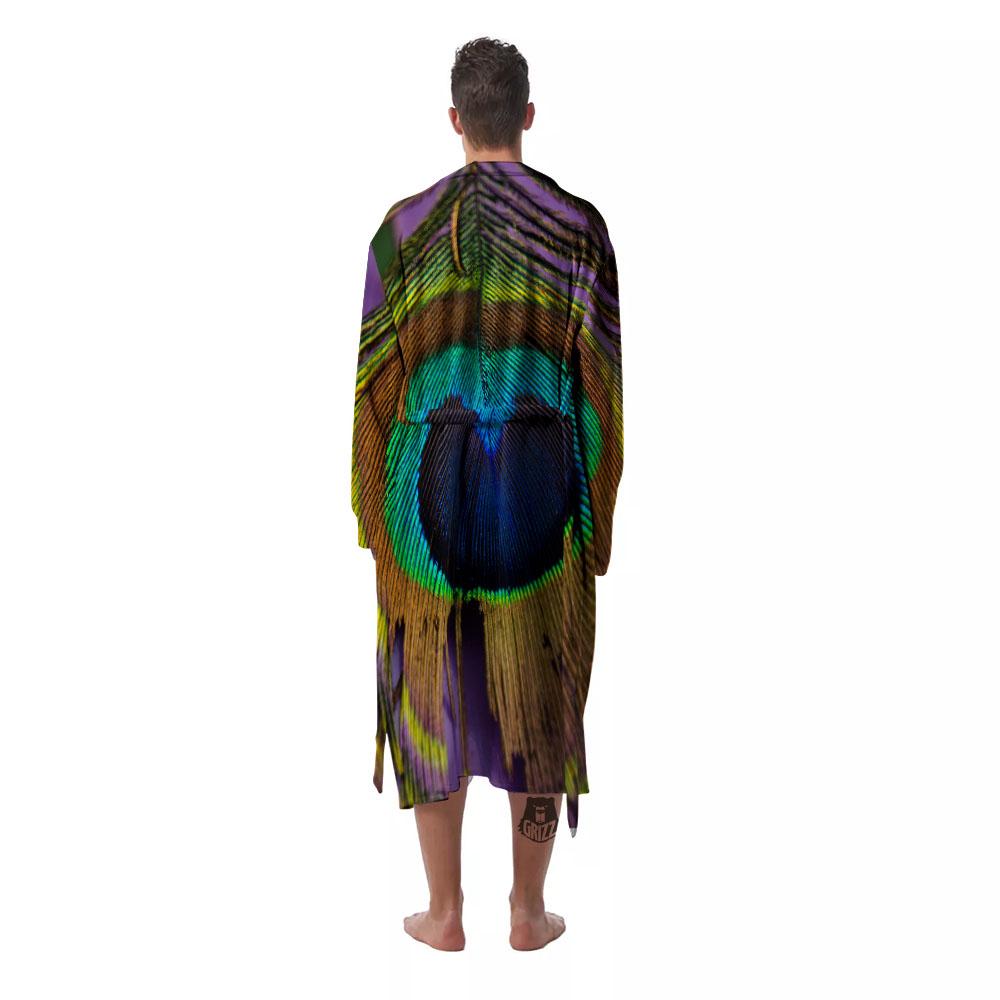Peacock Feather Purple Bohemian Print Men's Robe-grizzshop