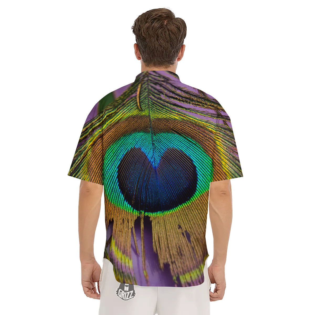 Peacock Feather Purple Bohemian Print Men's Short Sleeve Shirts-grizzshop