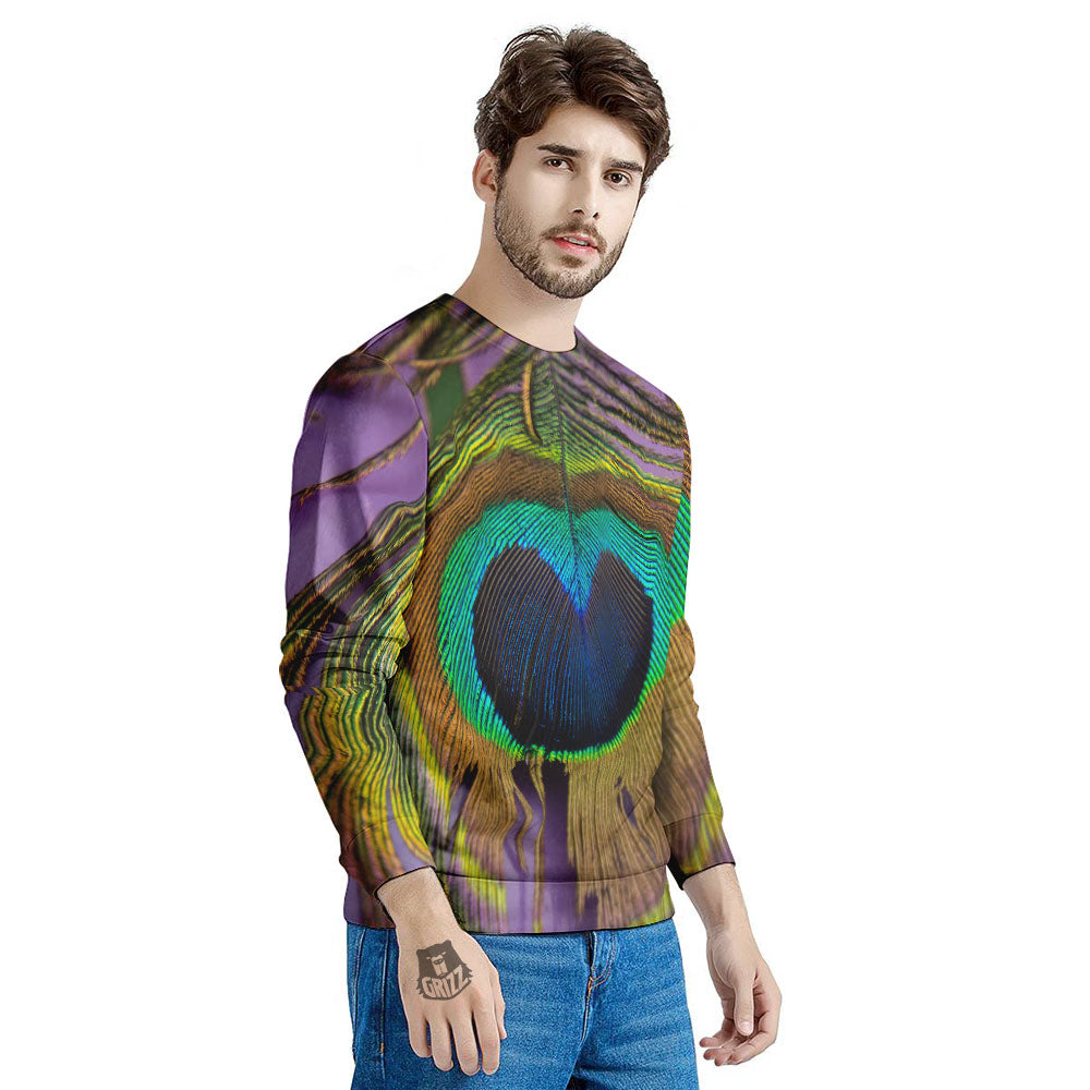 Peacock Feather Purple Bohemian Print Men's Sweatshirt-grizzshop