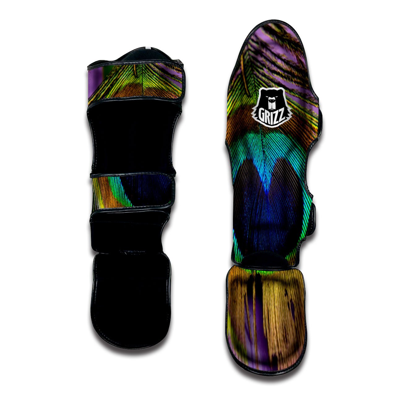 Peacock Feather Purple Bohemian Print Muay Thai Shin Guards-grizzshop