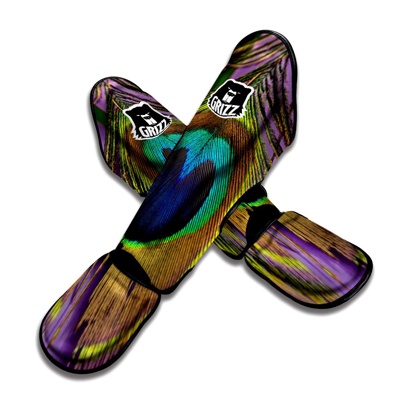 Peacock Feather Purple Bohemian Print Muay Thai Shin Guards-grizzshop