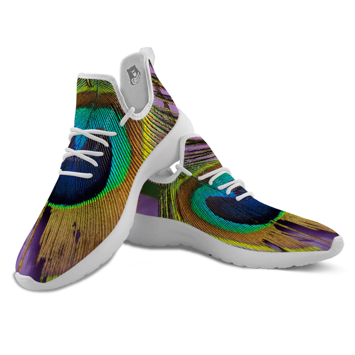 Peacock Feather Purple Bohemian Print White Athletic Shoes-grizzshop