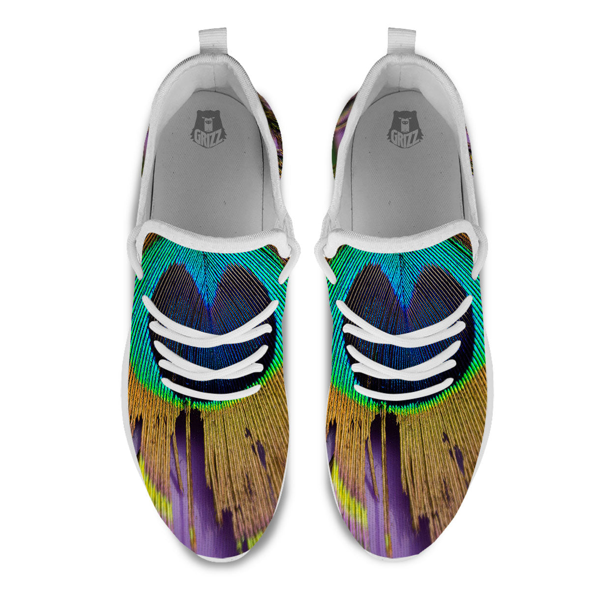 Peacock Feather Purple Bohemian Print White Athletic Shoes-grizzshop