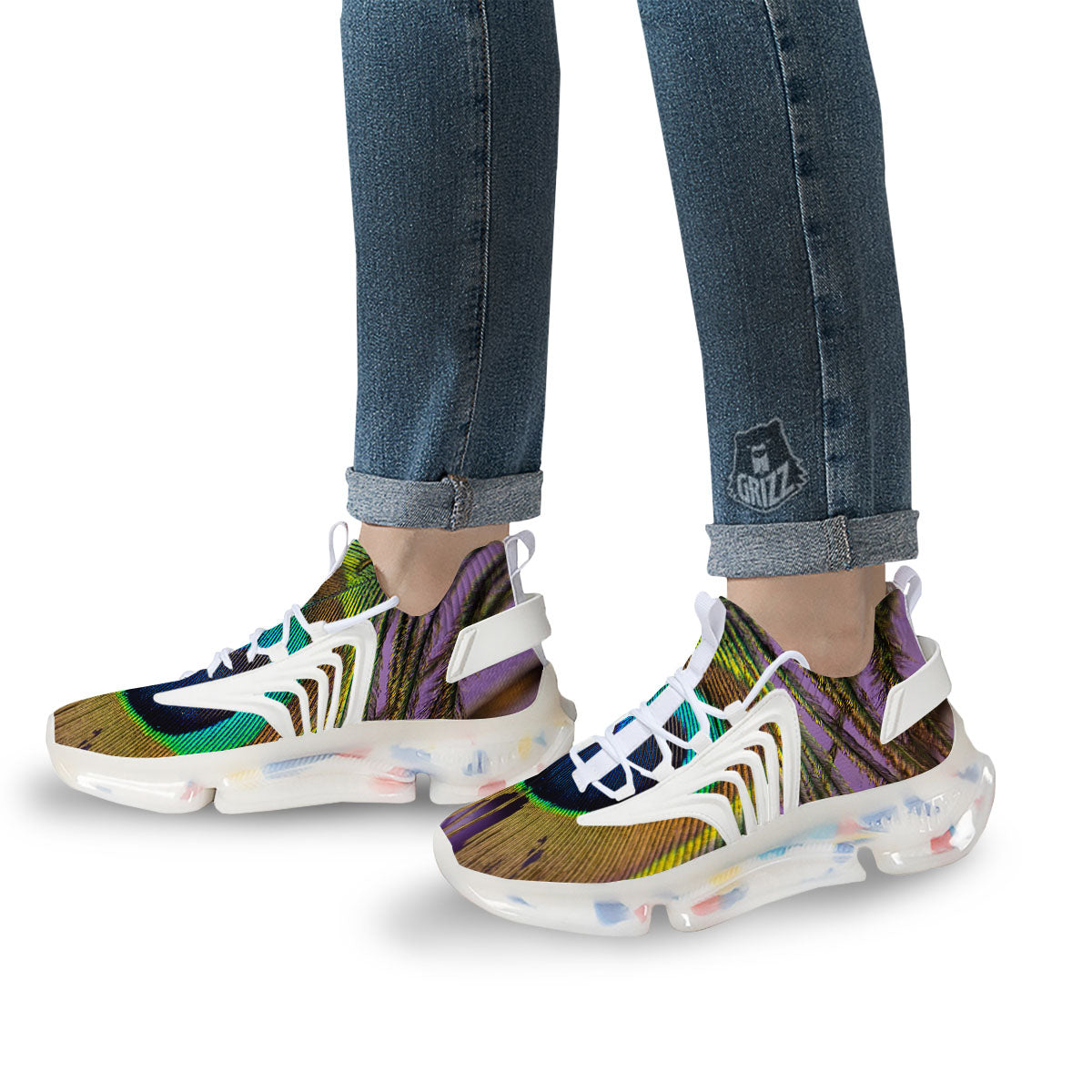 Peacock Feather Purple Bohemian Print White Gym Shoes-grizzshop