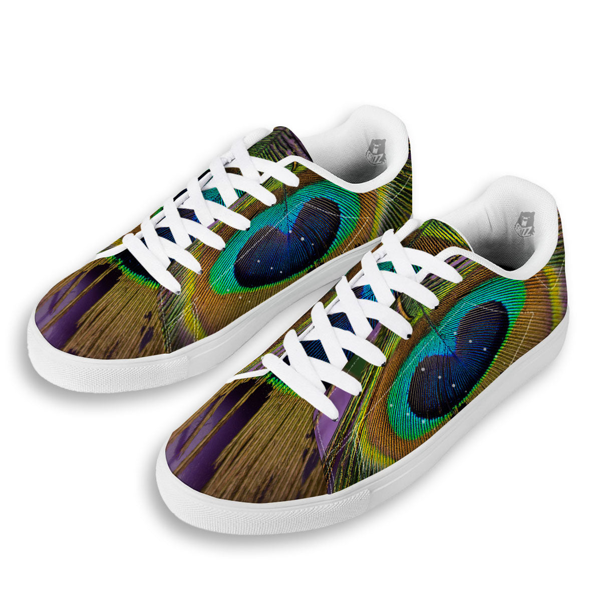 Peacock Feather Purple Bohemian Print White Low Top Sneakers-grizzshop