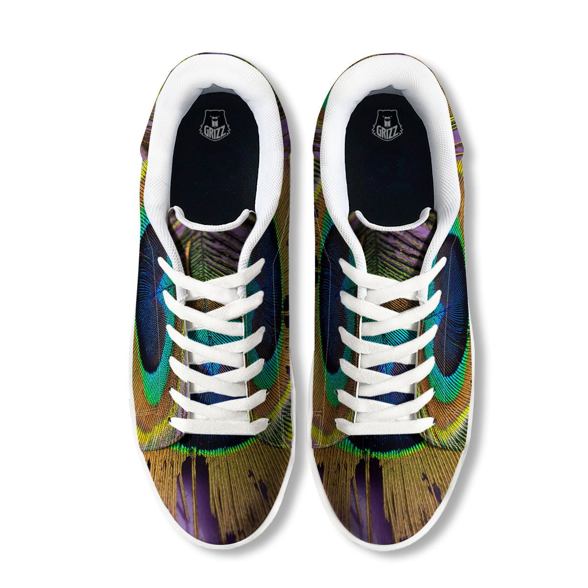 Peacock Feather Purple Bohemian Print White Low Top Sneakers-grizzshop