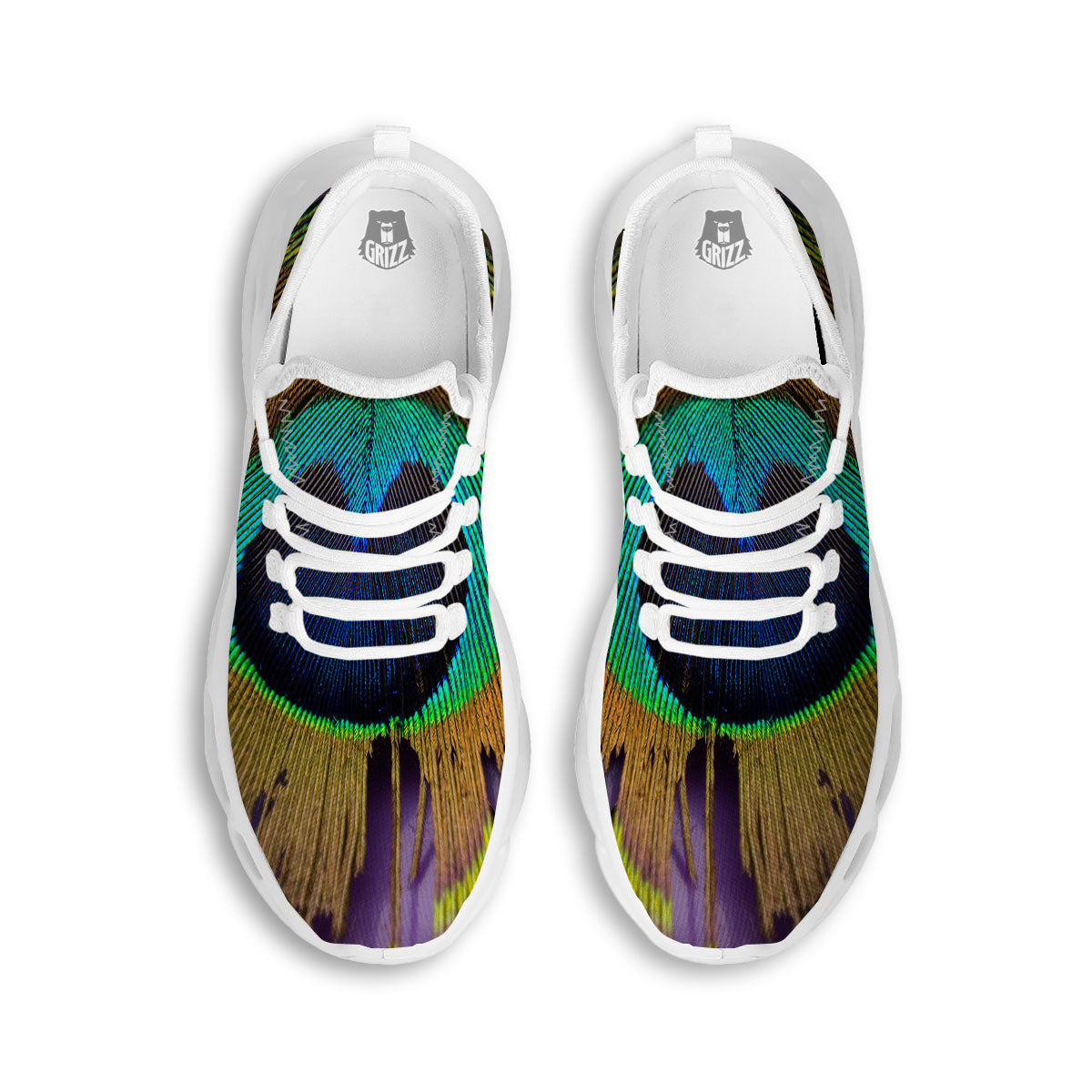Peacock Feather Purple Bohemian Print White Running Shoes-grizzshop