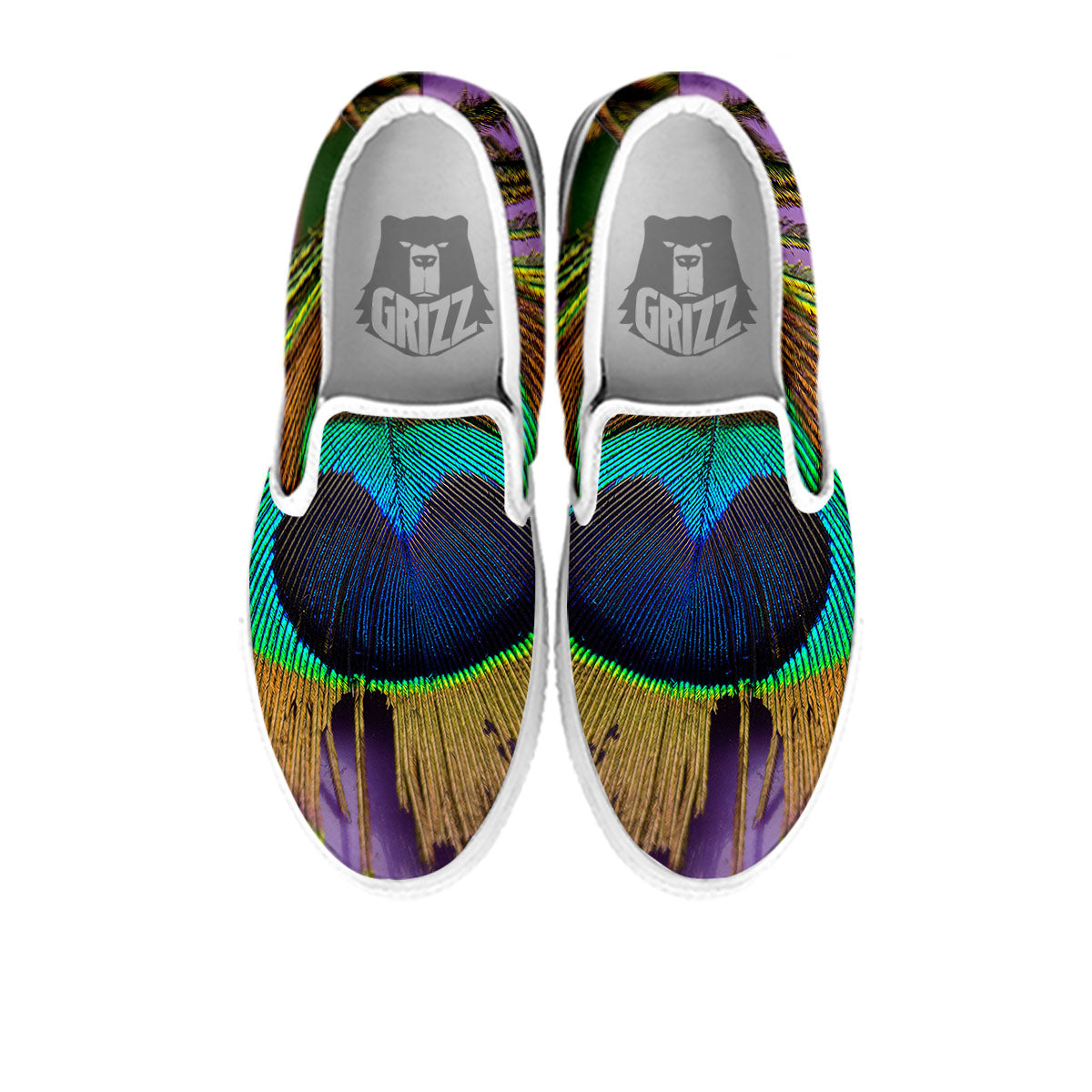 Peacock Feather Purple Bohemian Print White Slip On Shoes-grizzshop