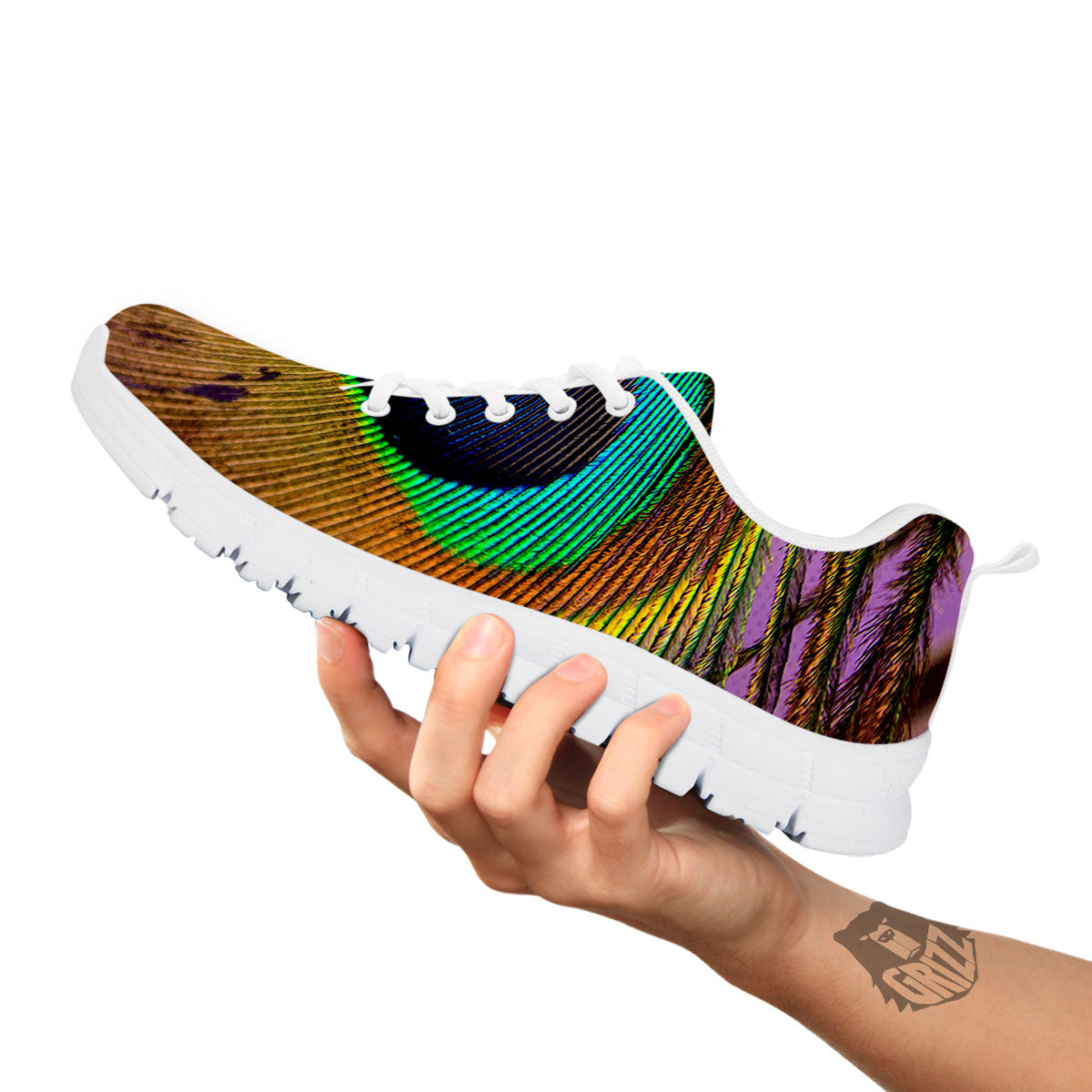 Peacock Feather Purple Bohemian Print White Sneaker-grizzshop