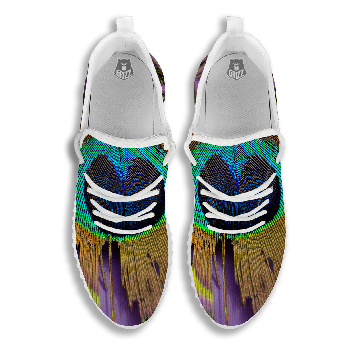 Peacock Feather Purple Bohemian Print White Walking Shoes-grizzshop
