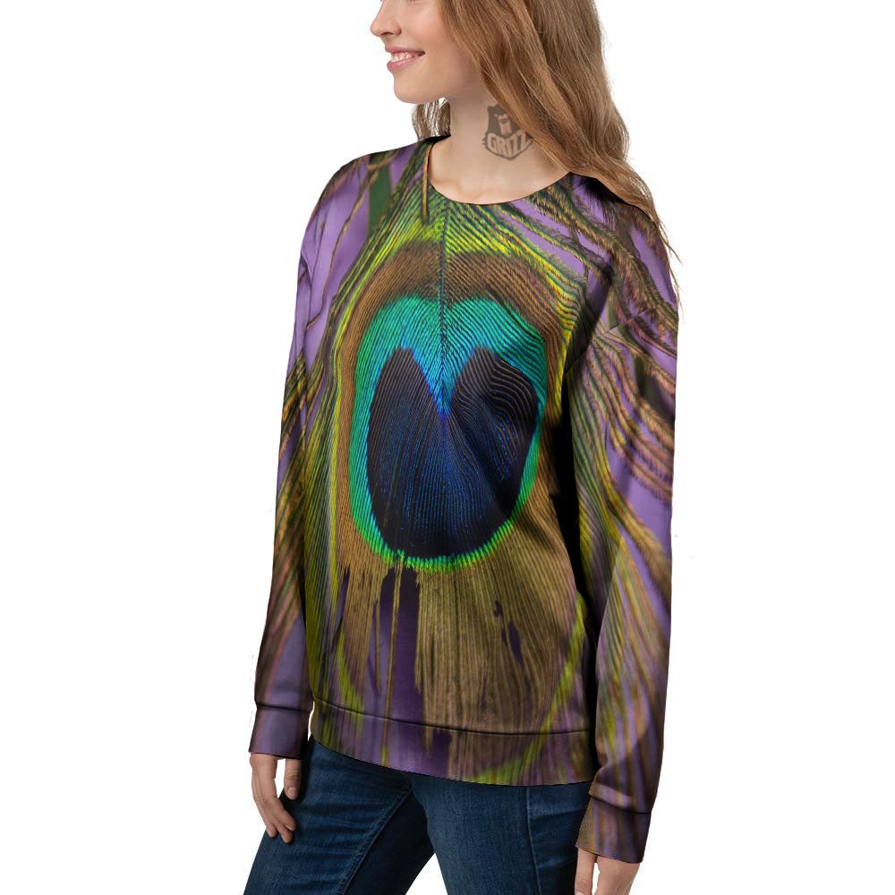 Peacock Feather Purple Bohemian Print Women's Sweatshirt-grizzshop