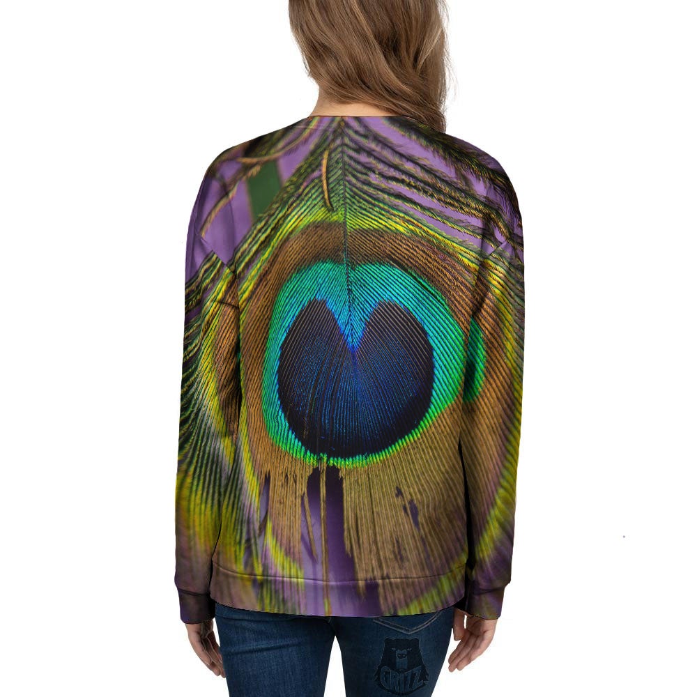 Peacock Feather Purple Bohemian Print Women's Sweatshirt-grizzshop