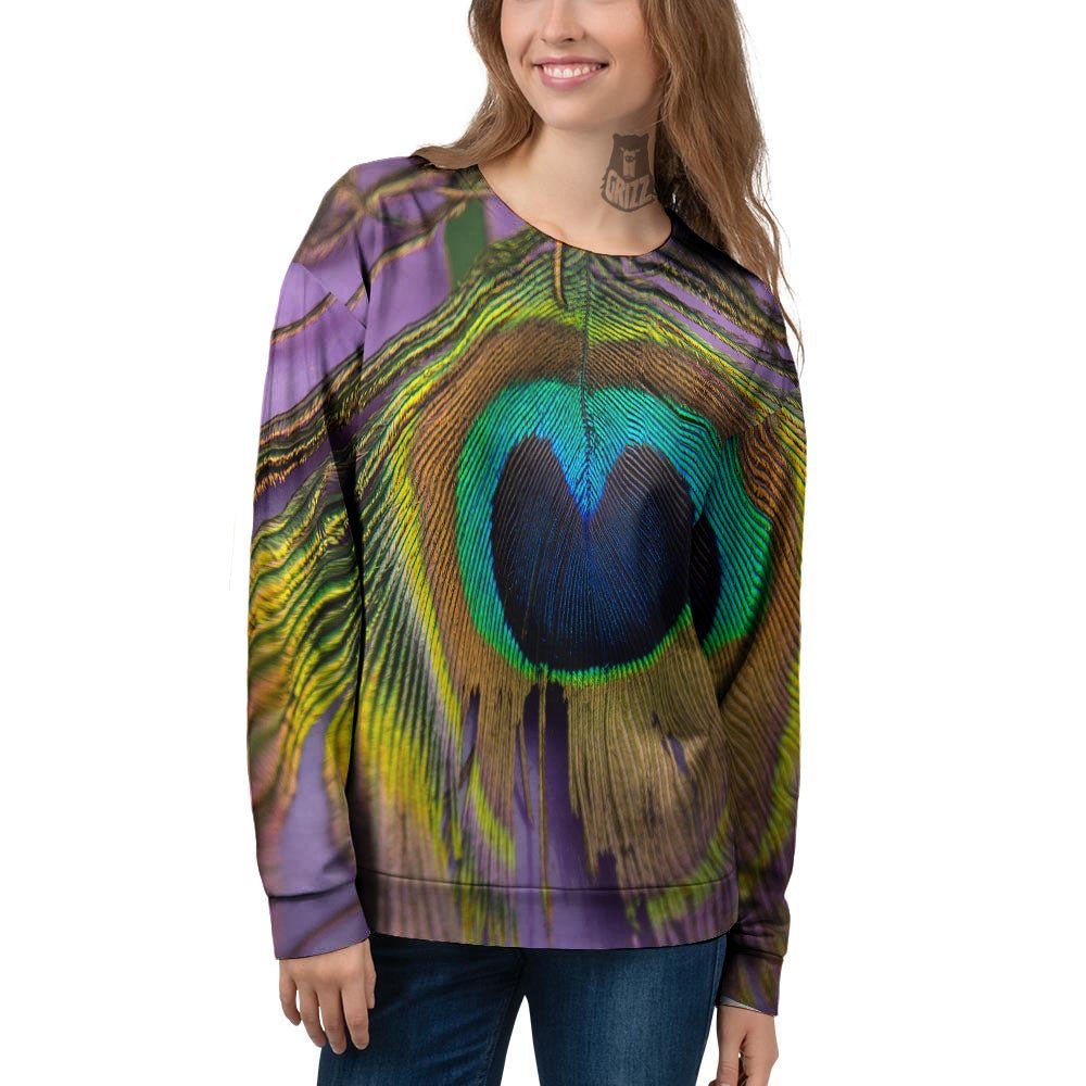 Peacock Feather Purple Bohemian Print Women's Sweatshirt-grizzshop
