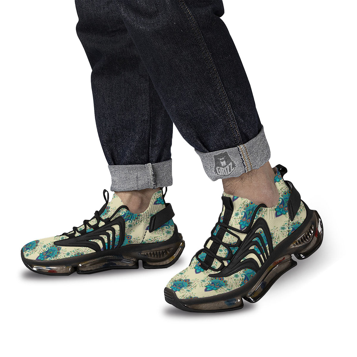 Peacock Feather Vintage Print Pattern Black Gym Shoes-grizzshop