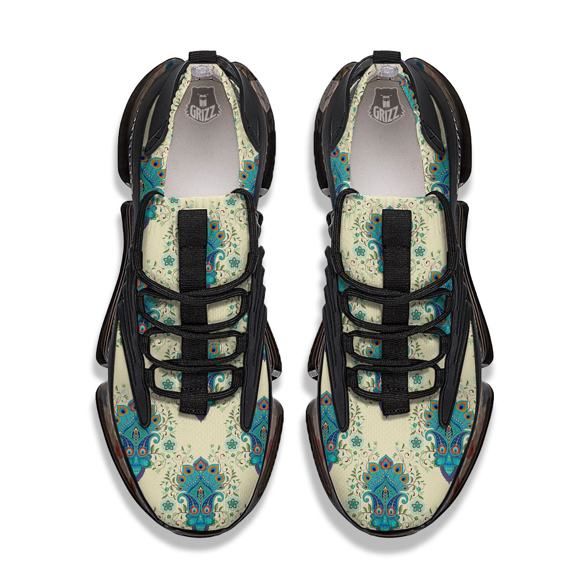 Peacock Feather Vintage Print Pattern Black Gym Shoes-grizzshop