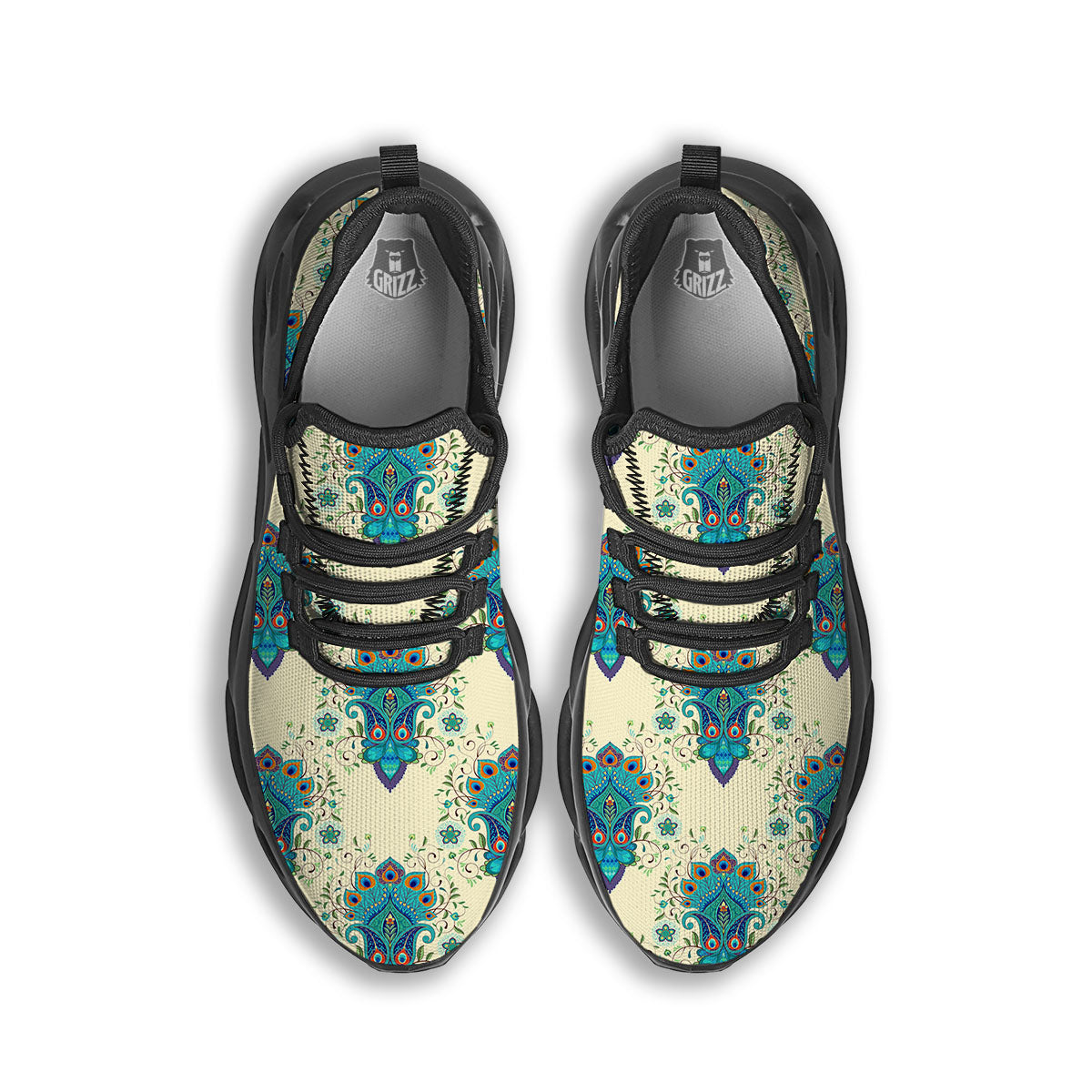 Peacock Feather Vintage Print Pattern Black Running Shoes-grizzshop