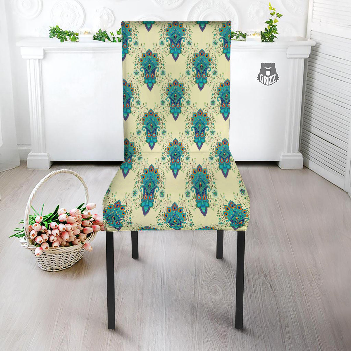 Peacock Feather Vintage Print Pattern Dining Chair Slipcover-grizzshop