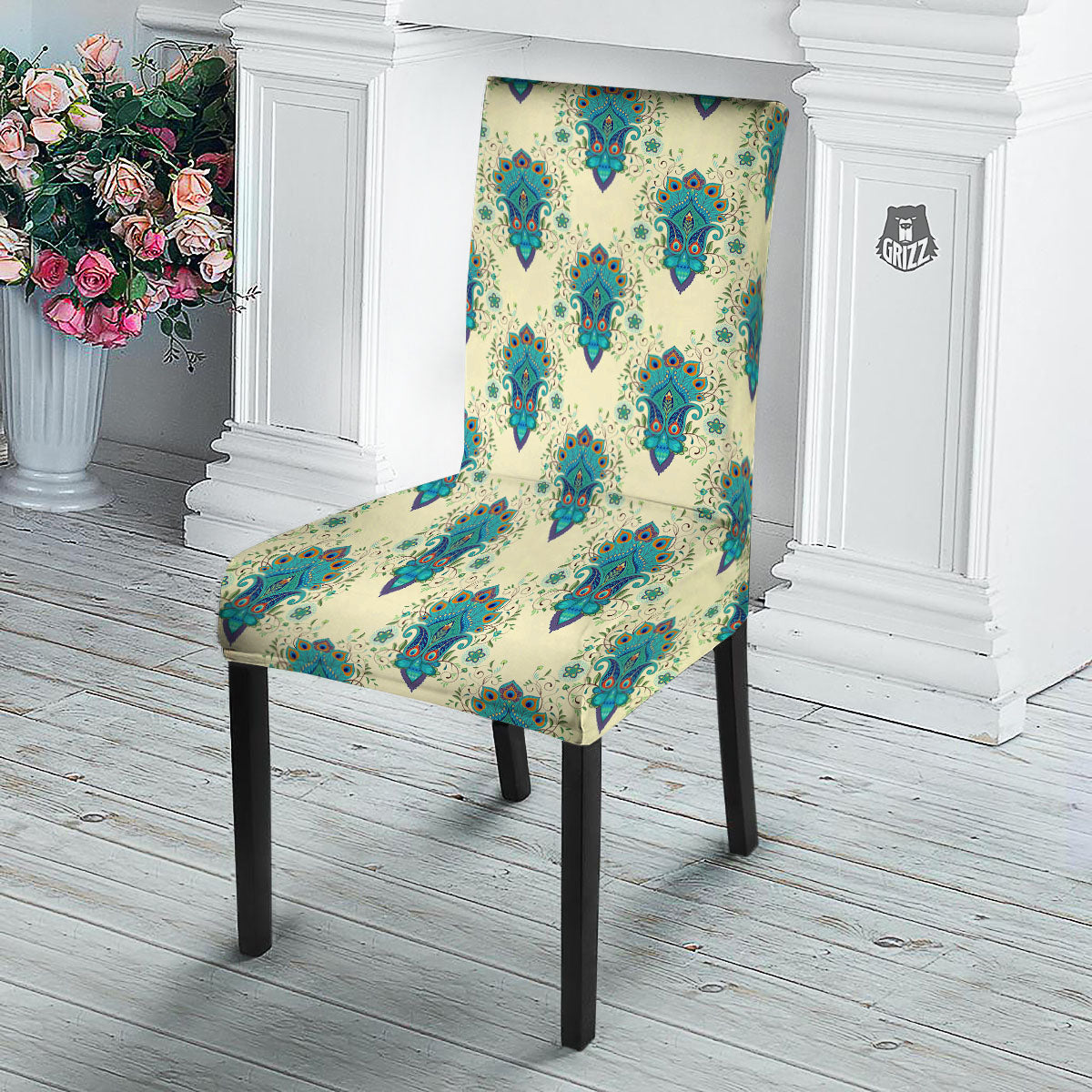 Peacock Feather Vintage Print Pattern Dining Chair Slipcover-grizzshop