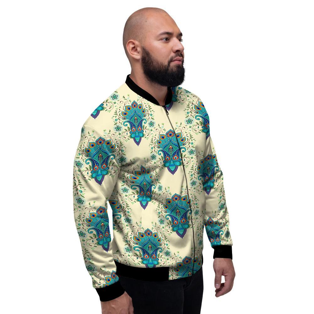 Peacock Feather Vintage Print Pattern Men's Bomber Jacket-grizzshop